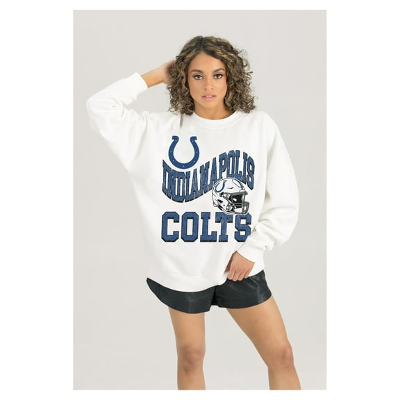 Women's Gameday Couture White Indianapolis Colts Oversized Hard Earned Premium Fleece Pullover Sweatshirt