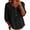 Black, variant on Womens Collared 3/4 Sleeve tops 100% Cotton V-Neck Half-Button Blouse with Puff Sleeves Relaxed Fit Casual Summer Shirt