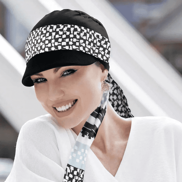 Ludovica (Perla Medianoche Negra) Sombrero para el Sol de Moda de Lujo con Bufanda / Sombreros y Bufandas de Playa de Verano para Mujer UPF 50+ Protección Solar / Gorra de Bambú para Vendedor de Periódicos