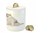 thumbnail image 3 of Alaskan Malamute Piggy Bank, Furry Arctic Doggies Husky Whelp Pedigree Pet Happy Siberian Mammal, Ceramic Coin Bank Money Box for Cash Saving, 3.6" X 3.2", Black Cream White, by Ambesonne, 3 of 4