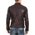 thumbnail image 2 of Mens Real Brown Leather Jacket Zipper Biker Moto Slim Fit Jacket A629, 2 of 3