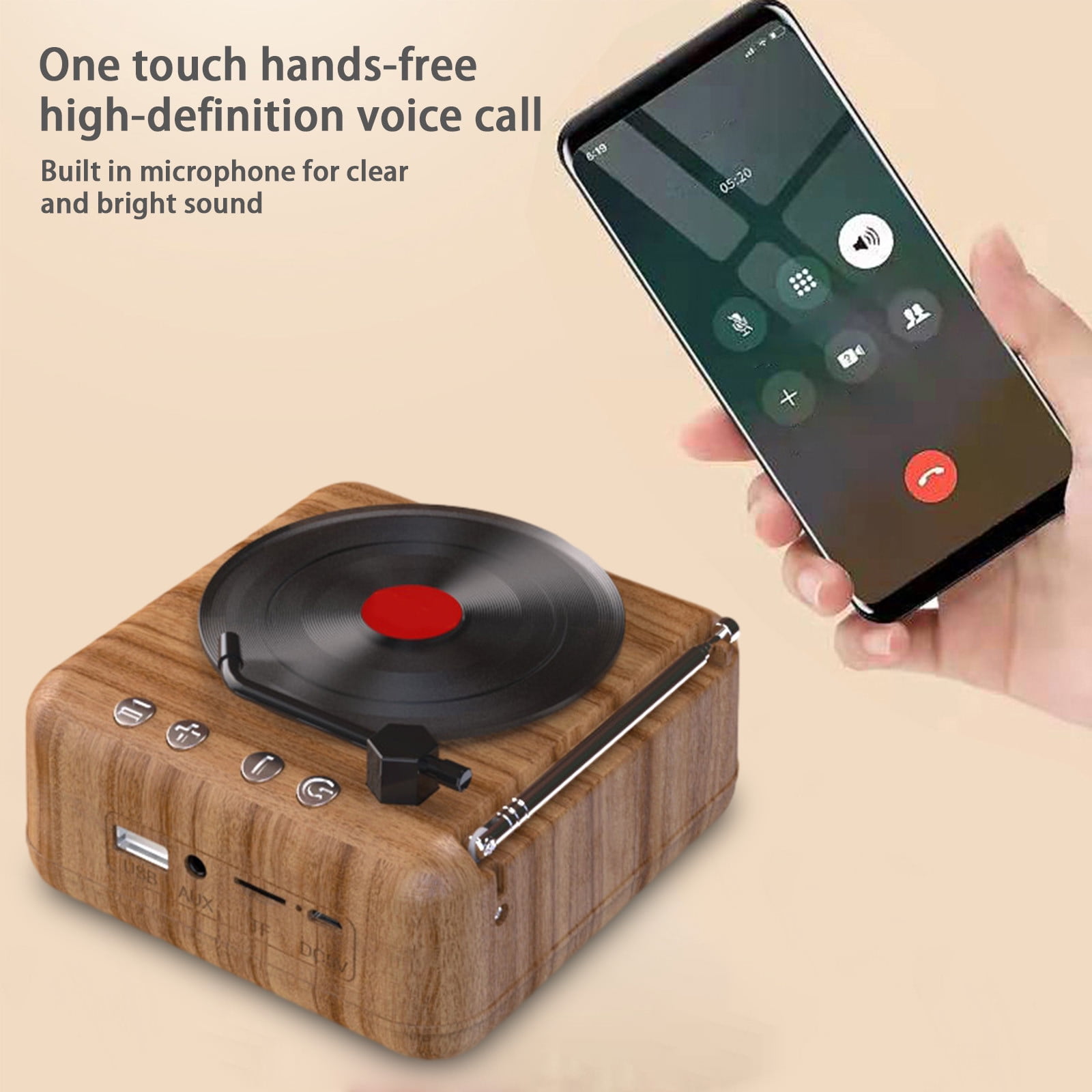 LACKUST Record Player Wireless Bluetooth Sound Retro Creatives Mini Portable Card Insert Small Speaker Subwoofer Gift,Brown