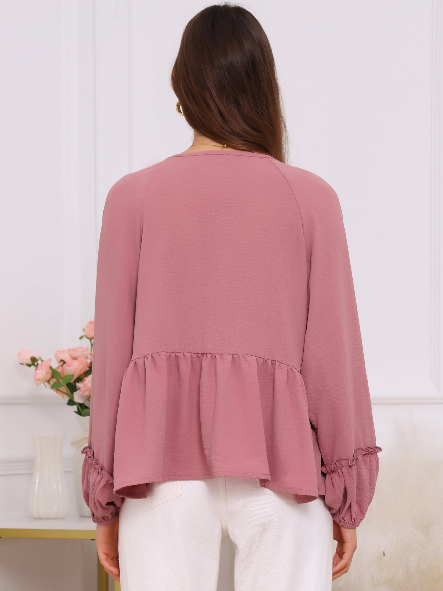 DARING DIVA Women's Maternity Empire Waist Babydoll Lantern Sleeve Blouse XL Pink