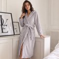 thumbnail image 2 of Heartnice Womens Long Hooded Fleece Robe, Soft Warm Spa Bathrobe for Cozy Lightweight Loungewear (Light Grey, S/M), 2 of 6