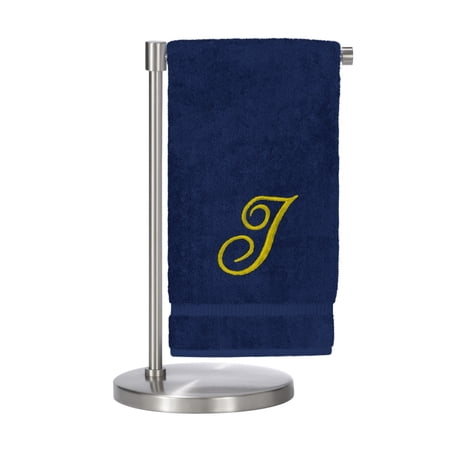 Monogrammed Bath Towel Personalized Gift 27 x 54 inches - Set of 2 - Gold Script Embroidered Towel - 100% Turkish Cotton- Soft Terry Finish - for Bathroom or Spa - Script I Navy
