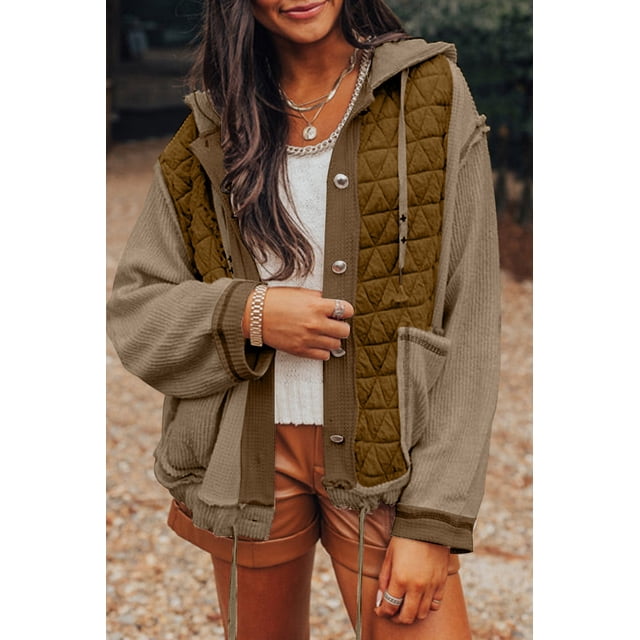 Je Suis un Veste à Capuche Ample Matelassée Texturée Vert JUNKY de Mode (JungleGreen, L, 95 % Polyester + 5 % Élasthanne)