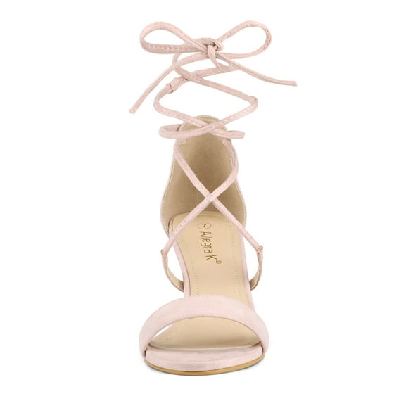 Unique Bargains - Women's Open Toe Kitten Heel Lace Up Sandals Beige Pink (Size 8) - Walmart.com