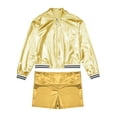 thumbnail image 3 of TiaoBug Kids Boys Girls Jazz Dance Costumes Shiny Metallic Long Sleeves Outerwear And Dance Shorts Sports Set Gold 8, 3 of 5