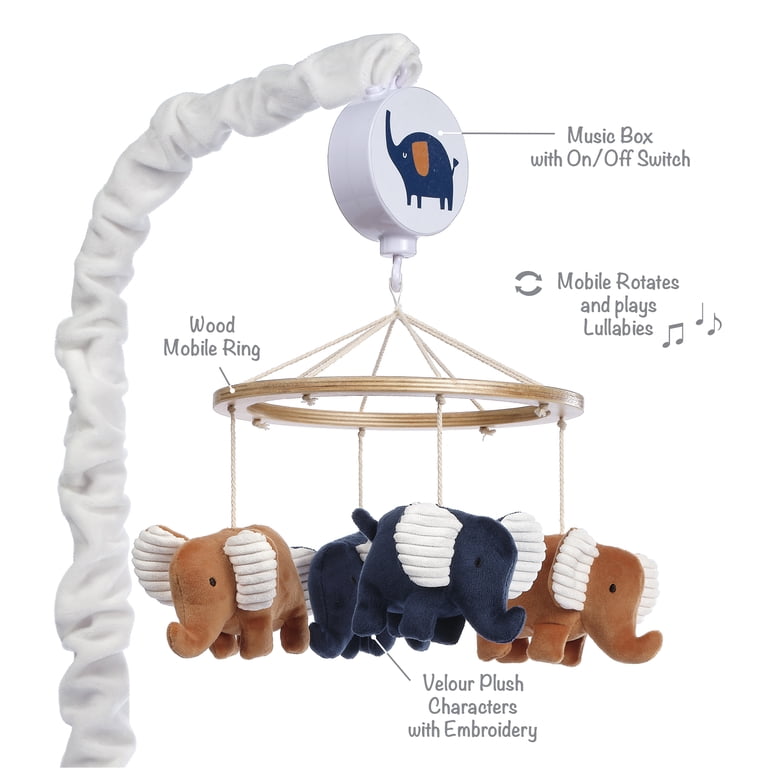 Lambs Ivy Playful Elephant Blue/White Musical Baby Crib Mobile
