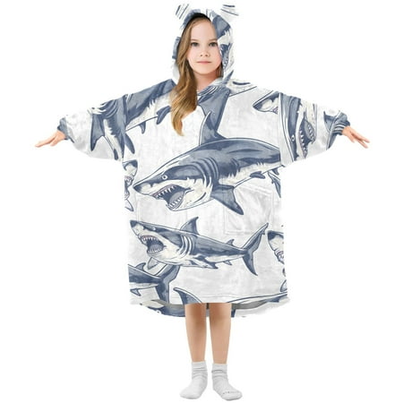 

joogoo Wearable Blanket Hoodie for Kids Shark Flannel Oversized Sweatshirt 3-14 Years S