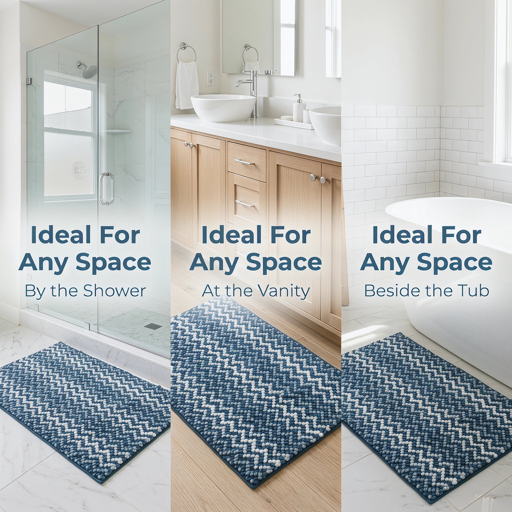 Unique Bargains Ultra Soft Non Slip Machine Washable Chenille Bath Mat Dark Blue 24" x 16"