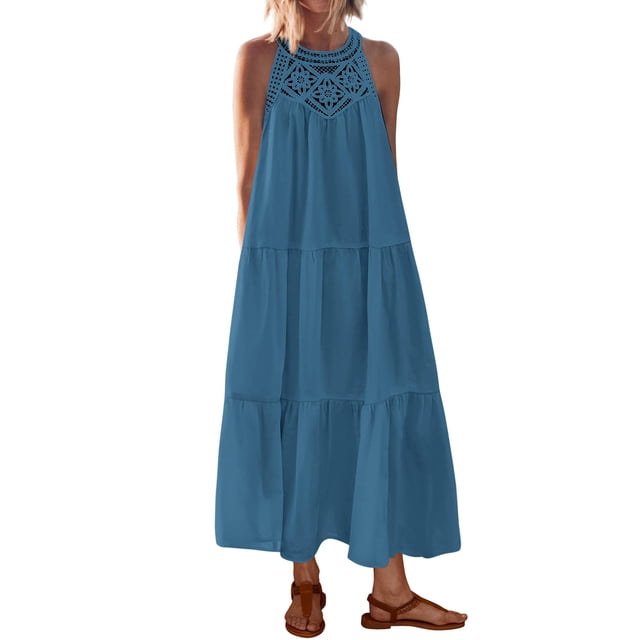 Vestido BTFBM, vestido largo casual, holgado, holgado, de verano, halter, para mujer