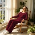 thumbnail image 6 of Sentuca Womens Lounge Set Ribbed Knit Crew Neck Long Sleeve Top Wide Leg Pants with Pockets Fall Casual Comfort Lightweight 2 Piece Outfits Wine XL, 6 of 8