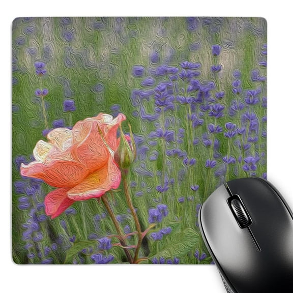 3dRose, Painted Peach Rose and Lavender Flowers- Floral Art, MousePad