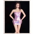 thumbnail image 2 of Womens Shiny Metallic Sleeveless Bodycon Mini Dress Spaghetti Strap Slip Dress Party Club Mini Dress Pink, 2 of 5