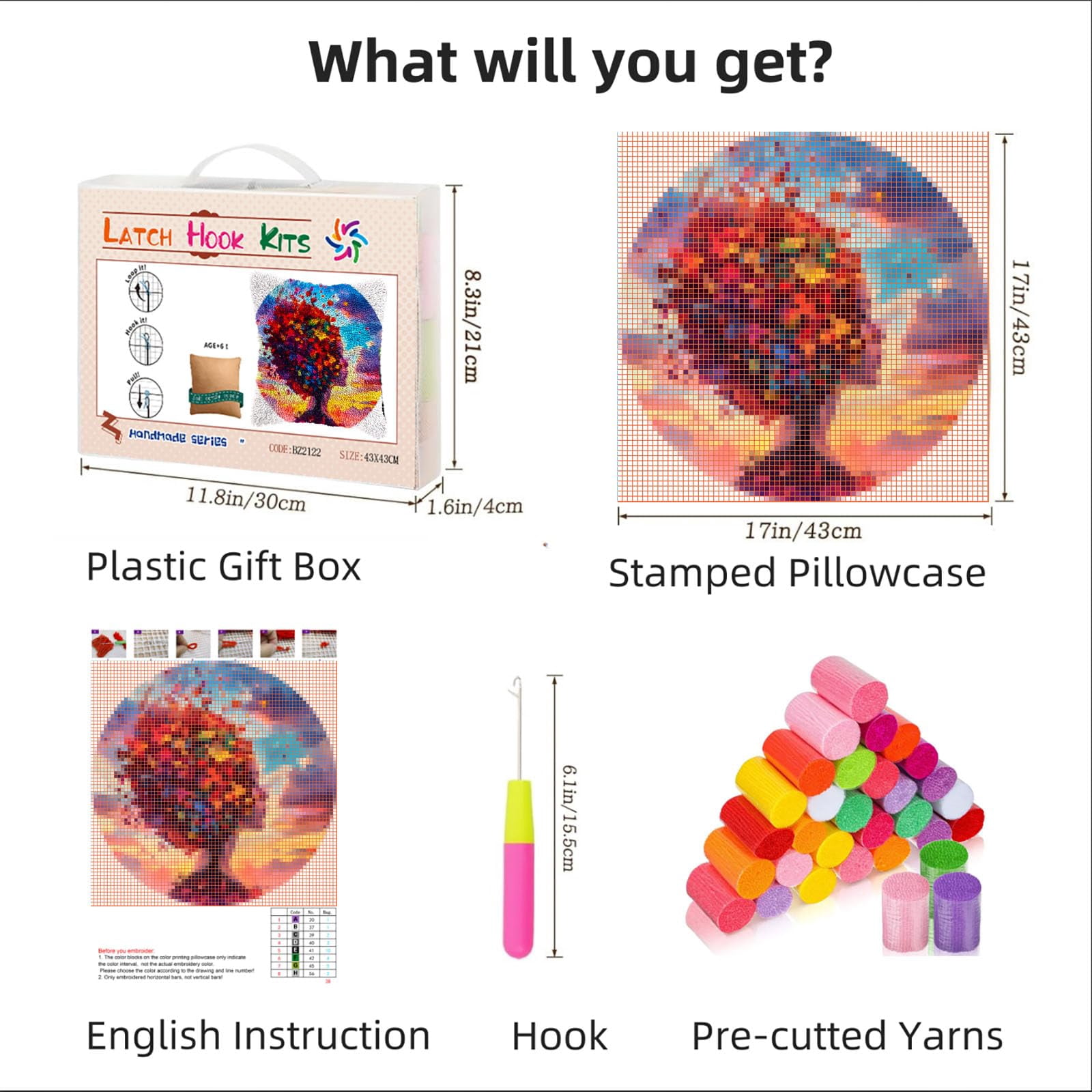 Abstract Woman Face Colorful Tree DIY Latch Hook Pillow Kits for Adults Printed Pillowcase Crochet Yarns Hooking Handmade Pillow Cover Cushion for Home Sofa Decoration 17x17inch(2)