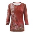 thumbnail image 4 of CHUANK T-Shirts pour Femmes à Manches Trois-Quarts, Coupe Ajustée à Motif Floral, T-Shirts Blancs, Chemises pour Femmes, Manches 3/4 au Coude, Col Rond, Chemises Décontractées pour Femmes, Liquidation, Blouses et Hauts Boho, Vert TG, 4 of 5