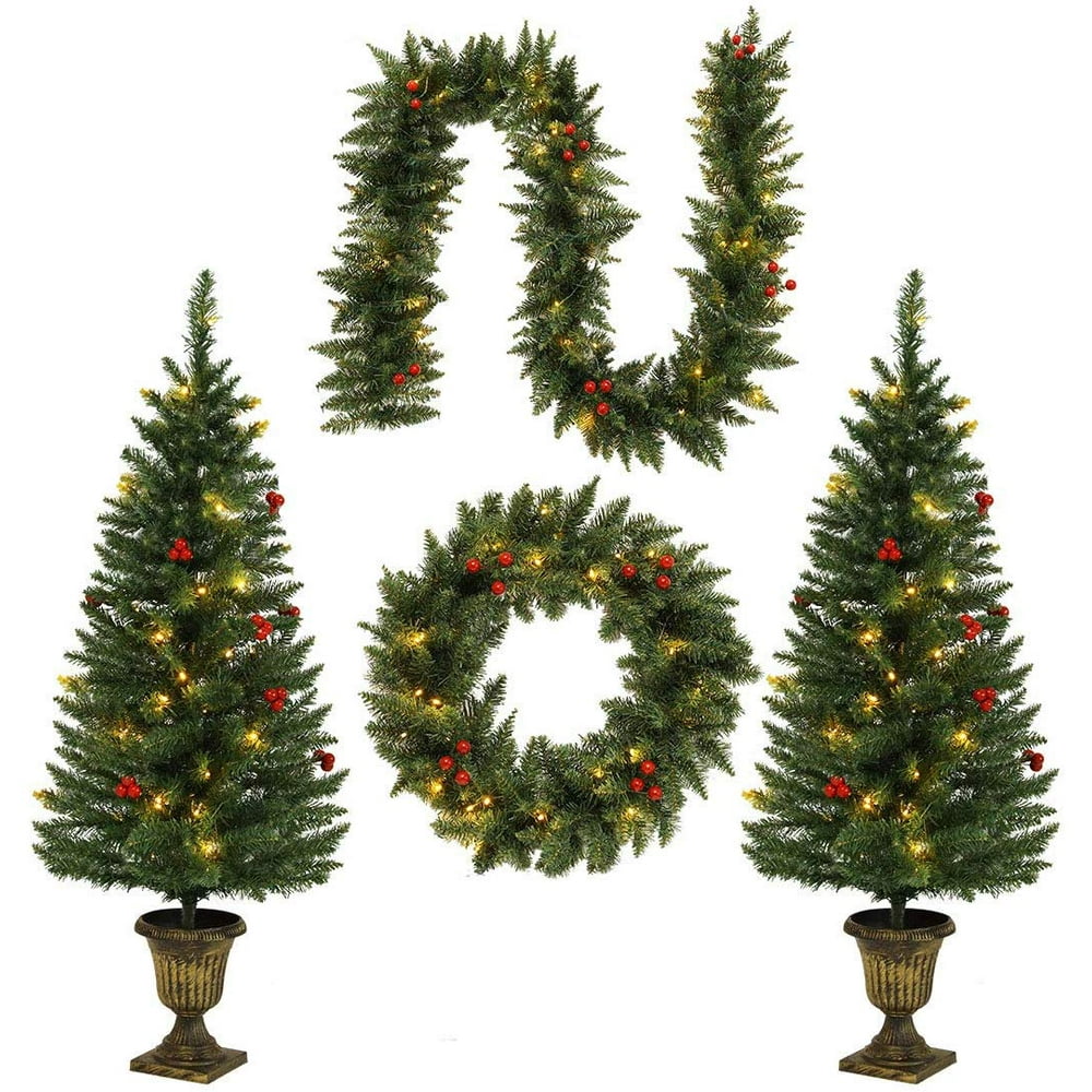 4FT Christmas Tree Garland Wreath Set, Decorative Bases 200 UL