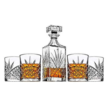 

James Scott 5 Piece Crystal Decanter Set Irish Cut Design With Ground Glass St..
