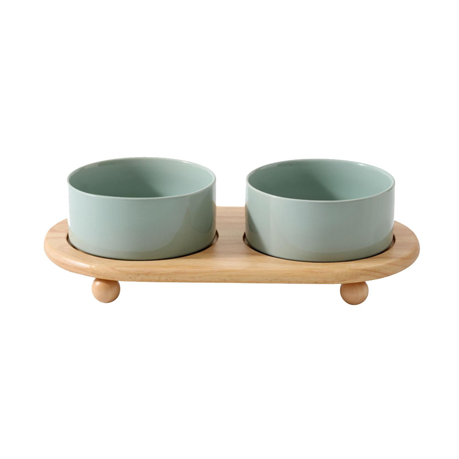 TOOYFUL Ceramic Stoneware Pet Bowl .Cat Food Bowls Feeder Set .Smooth Elevated Cat Bowls. Ceramic Cat Dish Dog Bowls for Puppy Water light green