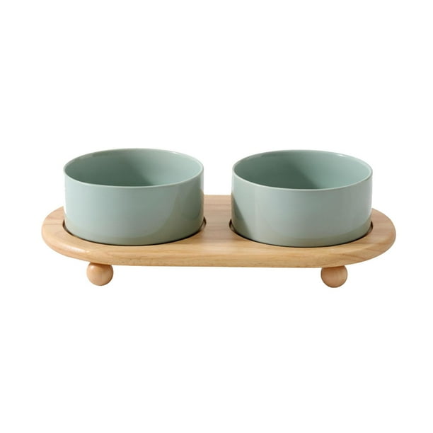 Cuencos de cerámica para gatos y perros pequeños, cuencos para gatos, cuencos elevados para gatos, cuenco de cerámica para mascotas de gres para verde claro