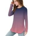 thumbnail image 7 of Kilaqueen Girls Long Sleeve Shirts Gradient Color Crewneck Side Slit Curve Hem Tops Loose Fit Fall Fashion Athletic Pullover, 7 of 7