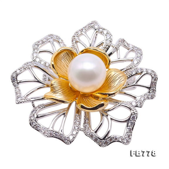 JYX Fine Bouquet Brooch 13.5mm White Freshwater Pearl Brooch Pin