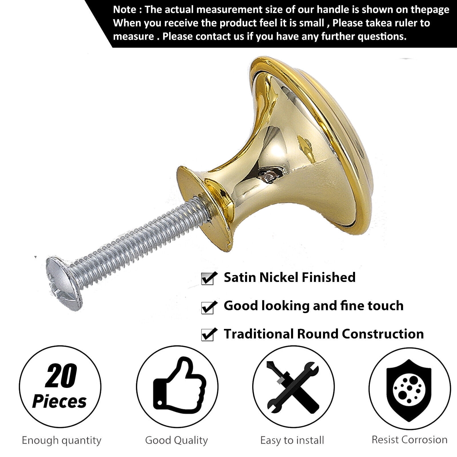Lohoms Door Knobs, 500-Piece Stainless Steel Cabinet Pulls, Brushed Nickel Drawer Handles with Screws, Gold