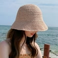 thumbnail image 3 of Yesbay Women Summer Woven Straw Bucket Sun Hat Foldable Wide Brim Hollow Breathable Sunscreen Beach Hat, 3 of 8