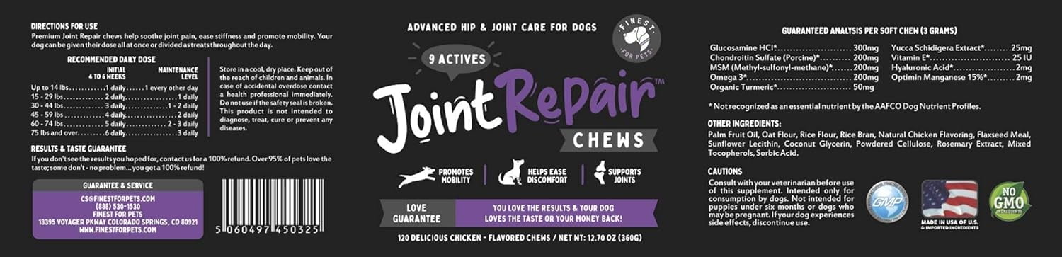Finest for Pets Glucosamine Supplement Tablets for Dogs, Chicken Flavor, 12.7 oz Bottle