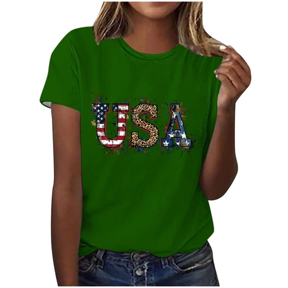 WREESH Womens USA Shirts 4th of July T-Shirt Patriotic Shirts Breathable Casual Summer Short Sleeve Tee