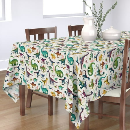 

Cotton Sateen Tablecloth 70 x 108 - Dinosaurs Bright Large Green Boys Gray Stripes Hand Drawn Dino Dinos Prehistoric Children Decor Print Custom Table Linens by Spoonflower