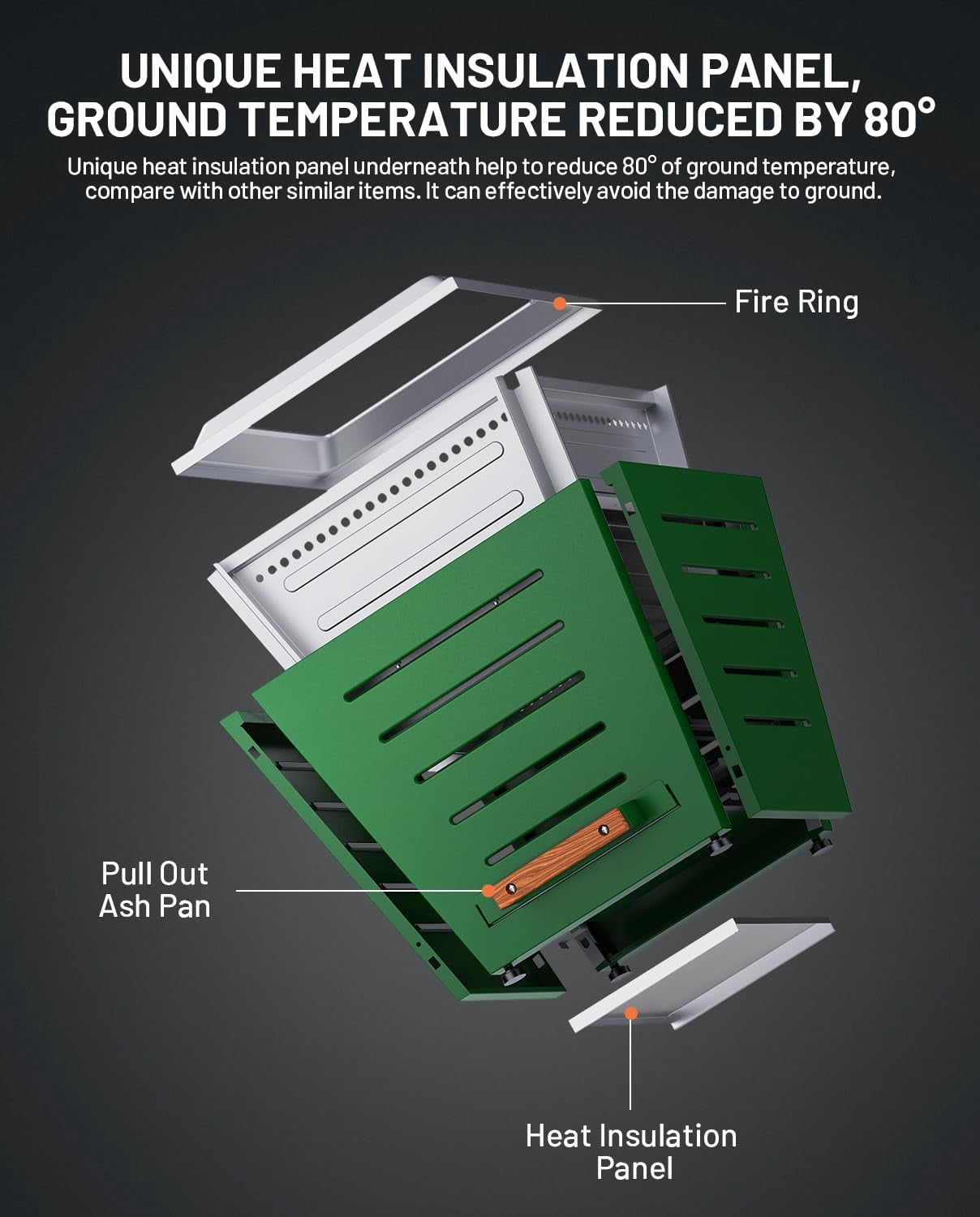 LEGACY HEATING Smokeless Fire Pit, Portable Outdoor Firepits 20 inch, Carry Handle for Backyard Patio Camping Bonfire, Stainless Steel, Ideal for 4-8 People, 32.19 lbs, Green, Cyberpit One