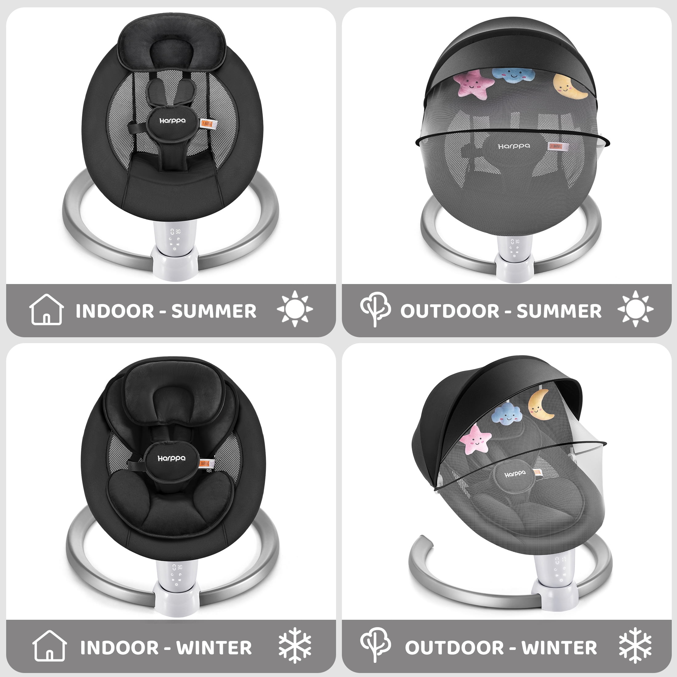 HARPPA Electric Baby Swing, Infant Swing with Remote Control, 5 Sway Speeds, Black