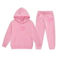 thumbnail image 2 of GobdXE Girls 2 Piece Fall Winter Tracksuit Double Intertwined Heart Print Pullover Hoodie with Kangaroo Pocket and Drawstring Jogger Pants Casual Kids Clothing Set 4-5 Years,Pink, 2 of 3