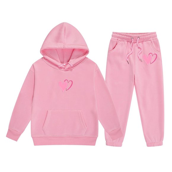 Aocisk Fall Winter Girl Outfits Set Winter Hoodie and Joggers Comfy Casual Kids Clothes with Stylish Print Pink 8-9 Years