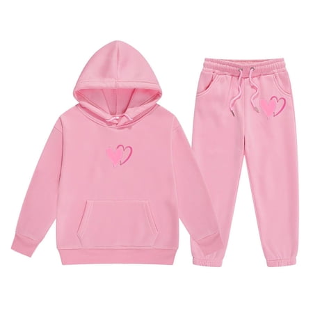 JIAHONG Girls Outfits Size 7 Comfy Long Sleeve Pullover Tops and Jogger Pants Kids Fall Outfits Sweat Suit Pink