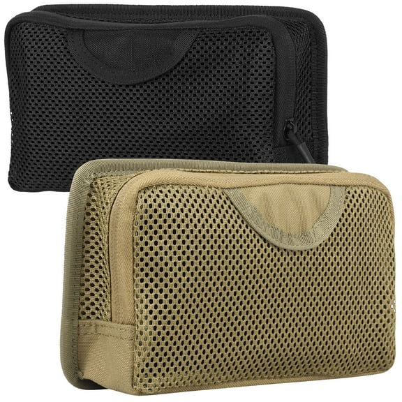 Grusce 2PCS Tactical Mesh Zipper Pouch, Gear Utility Storage Pocket with Hook and Loop, Fastener Modular Insert Panel Organizer Utility Storage Pocket Accessories for Flashlight Wrench Pliers