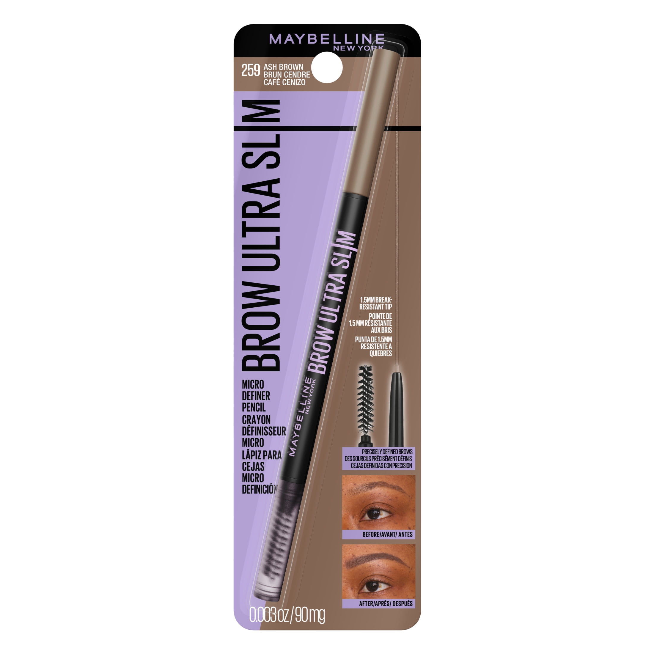 (6 pack) Maybelline Express Brow Ultra Slim Pencil Eyebrow Makeup, Precision Tip, Ash Brown, 0.003 fl oz