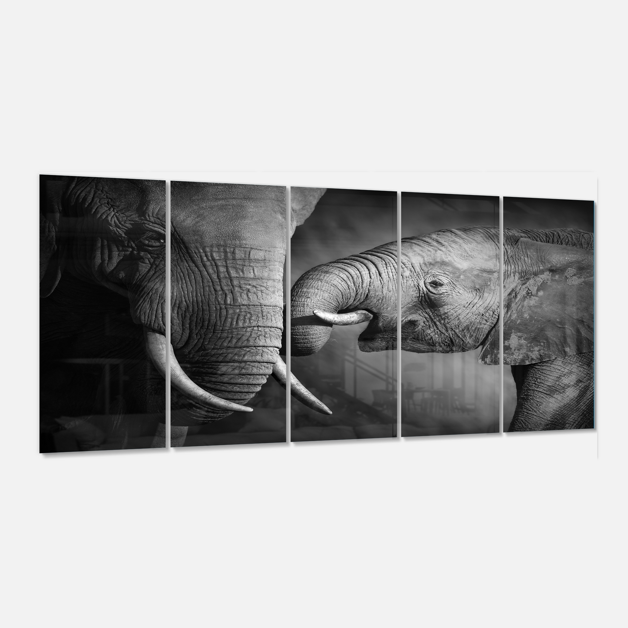 Elephants Showing Affection 28 in x 60 in Painting Art Prints, by Designart