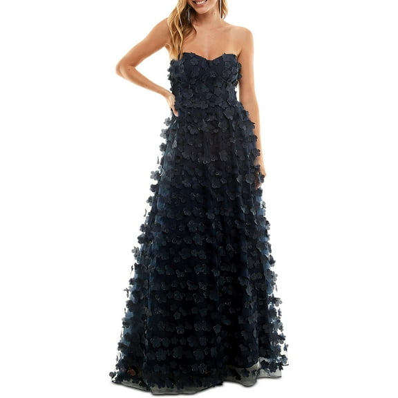 City Studio Womens Juniors Applique Lace-Up Evening Dress