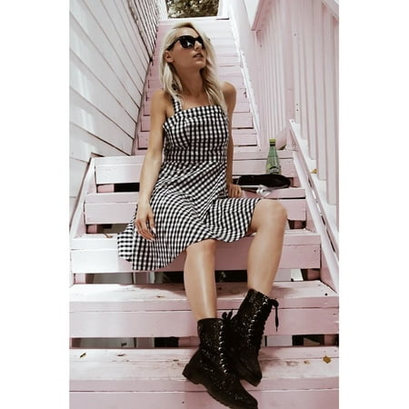 A-line Square Neck - Ever-Pretty Women's Vintage Square Neck Plaid Short A-Line Cocktail Party Summer Casual Dresses for Women 5990 US 4