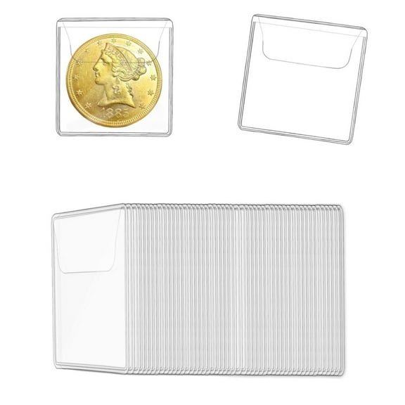 Clear Plastic Coin Pocket Holders,TGY Small Pouches for Coin Storage,2.2 x 2 Inch Individual Plastic Coin Sleeves for Currency Bills Collectors,50Pack