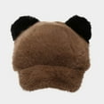 thumbnail image 2 of UTSJKR Fuzzy Faux Fur Baseball Cap for Women Girls Cute Cat Ears Winter Warm Baseball Hat Trucker Dad Hats Brown, 2 of 3