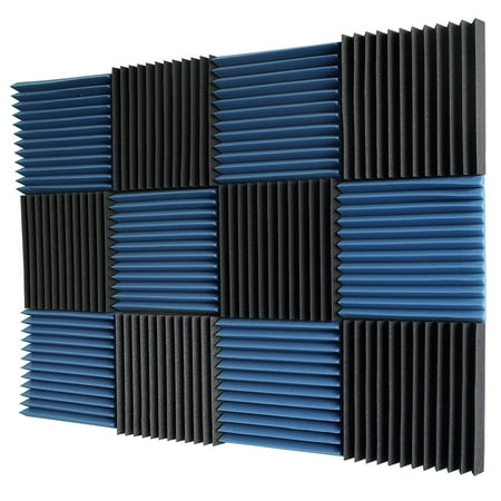 24 Black & Blue Pack Acoustic Foam Tiles Wall Record Studio Sound Proof ...