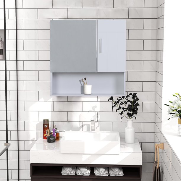 MF Studio Bathroom Wall Mounted with Single Mirror Doors, Wood