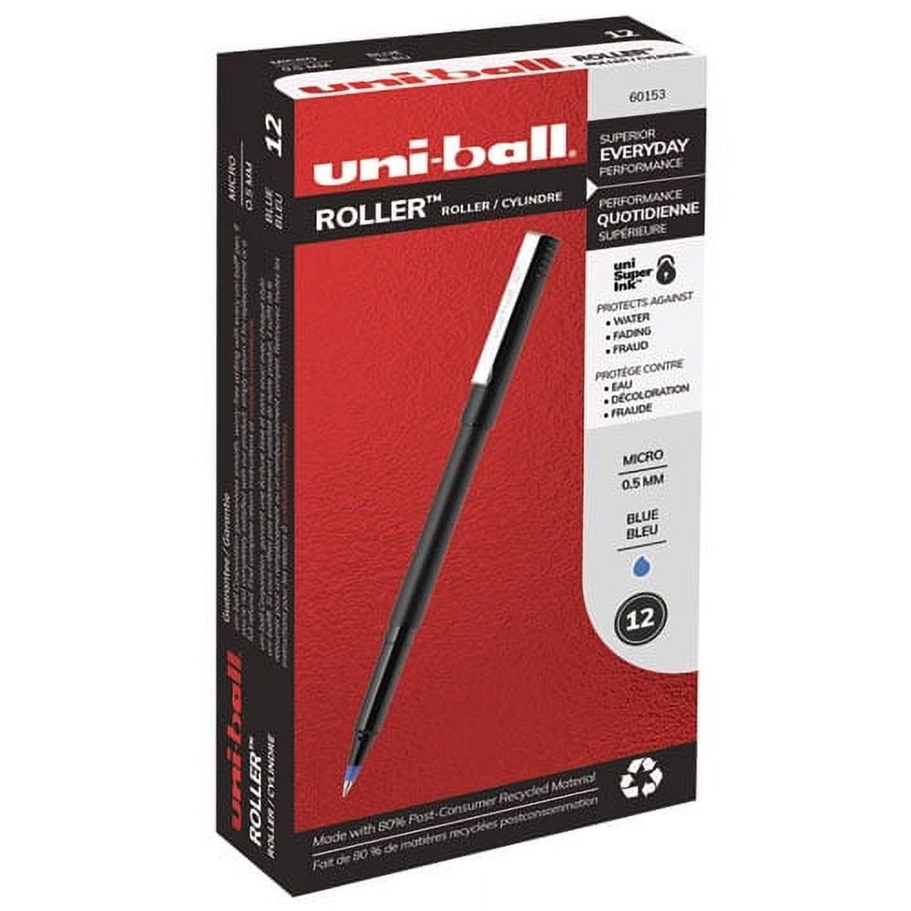 Roller Ball Pen, Stick, Micro 0.5 Mm, Blue Ink, Black Matte Barrel, Dozen | Bundle of 2 Dozen
