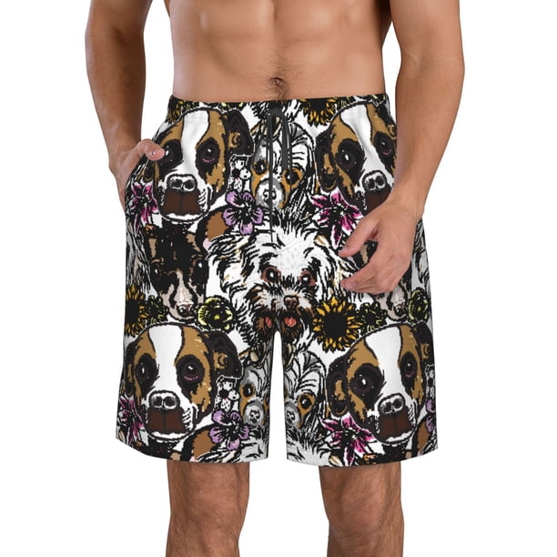 Fotbe Cute Dogs Puppy2 Trajes de Baño Estampados para Hombre, Shorts de Verano de Secado Rápido, Ropa de Playa, Bañadores-Medium