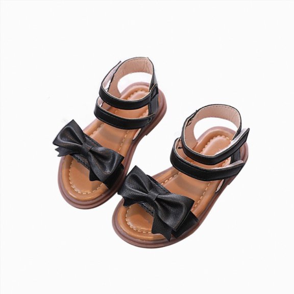 Gubotare Sandals for Girls Infant Baby Girl Sandals Comfort Summer Outdoor Casual Beach Shoes with Flower Bowknot Sole Newborn Toddler Prewalker Walking Shoes Size 8 (Black,Toddler 8)