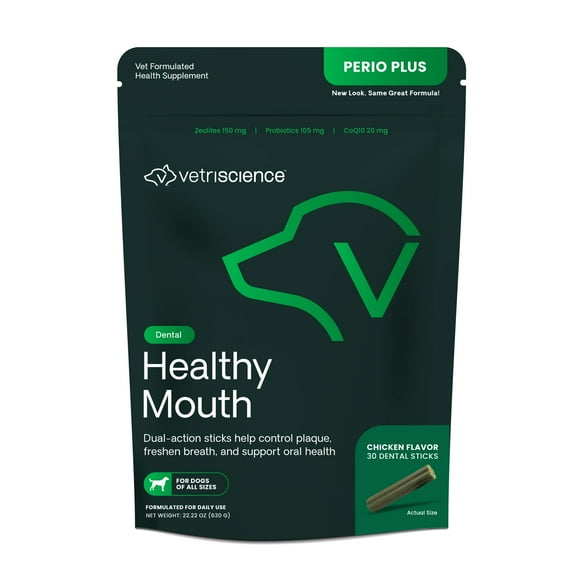 VetriScience Perio Plus Dental Health and Breath Freshening Stix for Dogs, Chicken Liver Flavor,30 ct